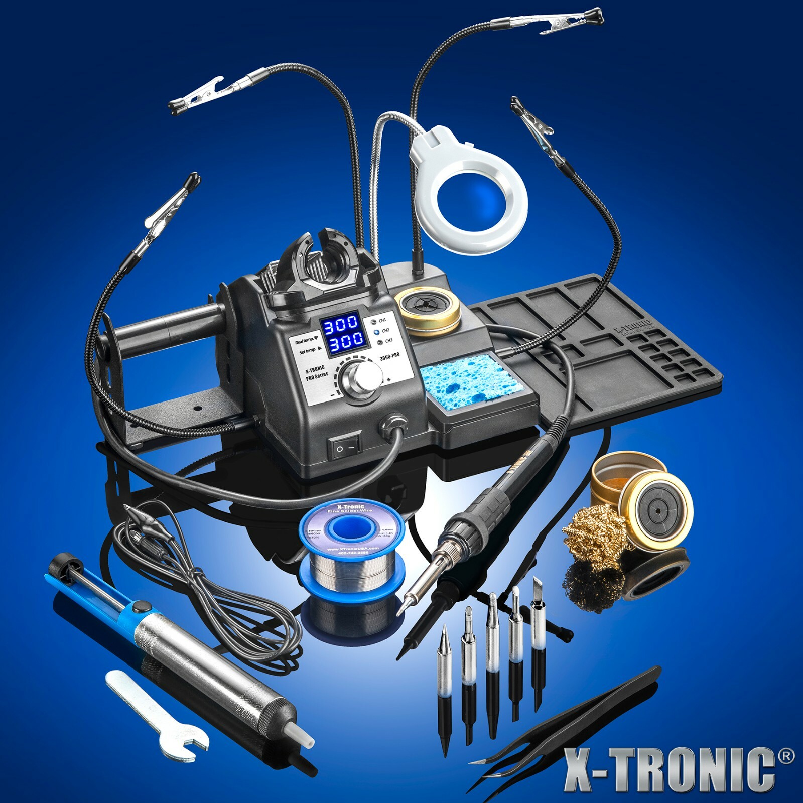 X-Tronic 3060-PRO 75 Watt "Double Digital" Soldering Iron Station Complete Kit