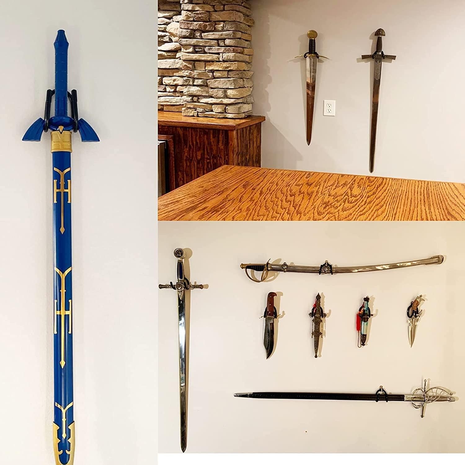 2-Pack Universal Wall Mount Sword Rack Dagger Axe Display Hanger Vertical/Horizo