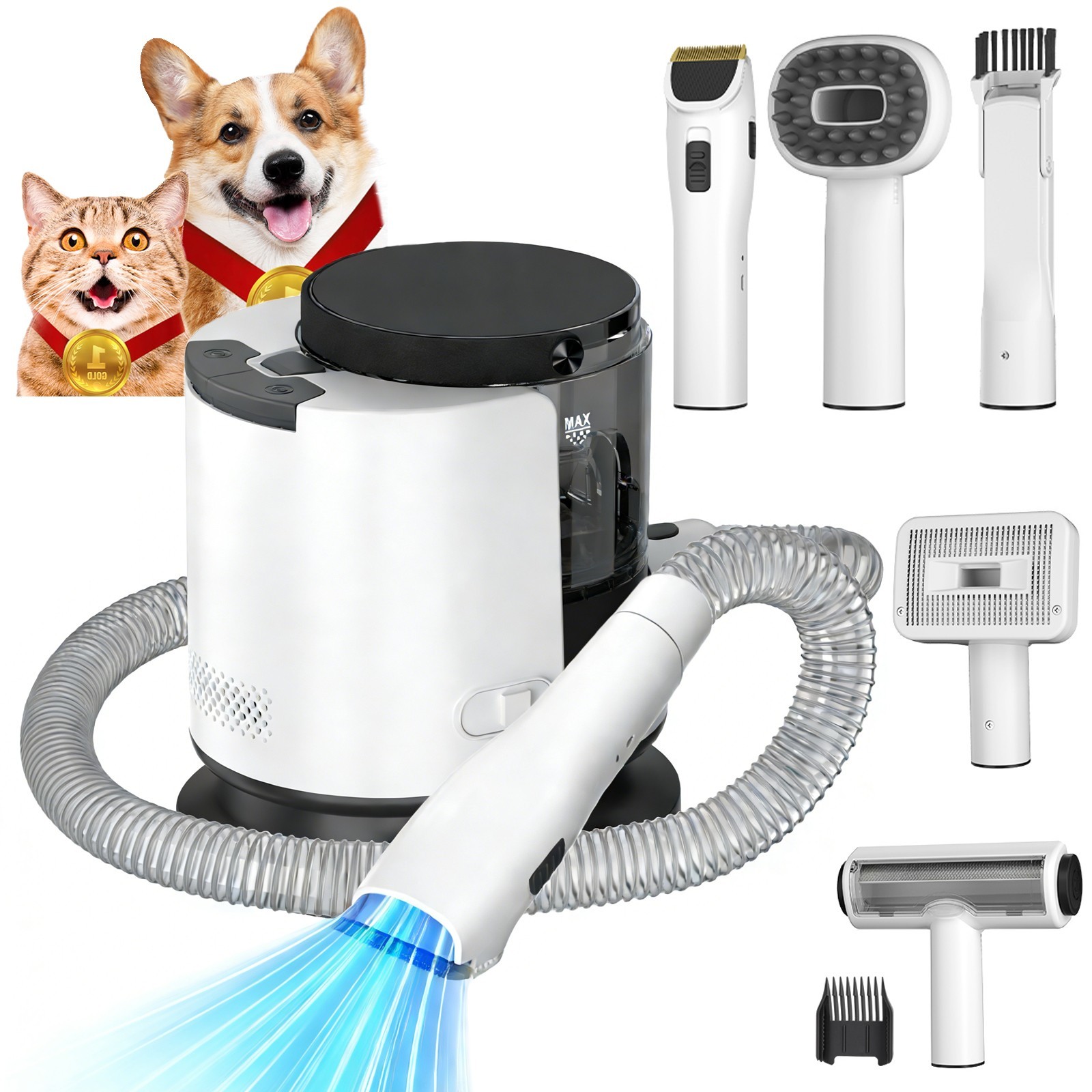 Dog & Cat 12000Pa Pet Grooming Kit & Vacuum 1.5L Large Capacity w/5 Clipper Tool