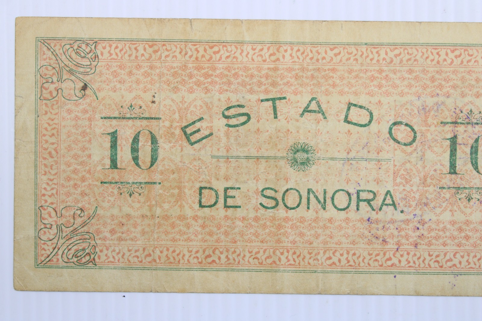 1913 10 PESOS EL ESTADO DE SONORA MEXICO NOTE #481
