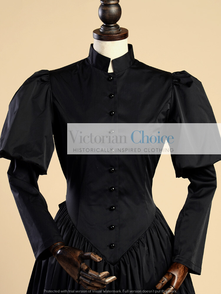 Victorian Gothic Horror Maid Mourning Dress Wicked Witch Halloween Costume 006