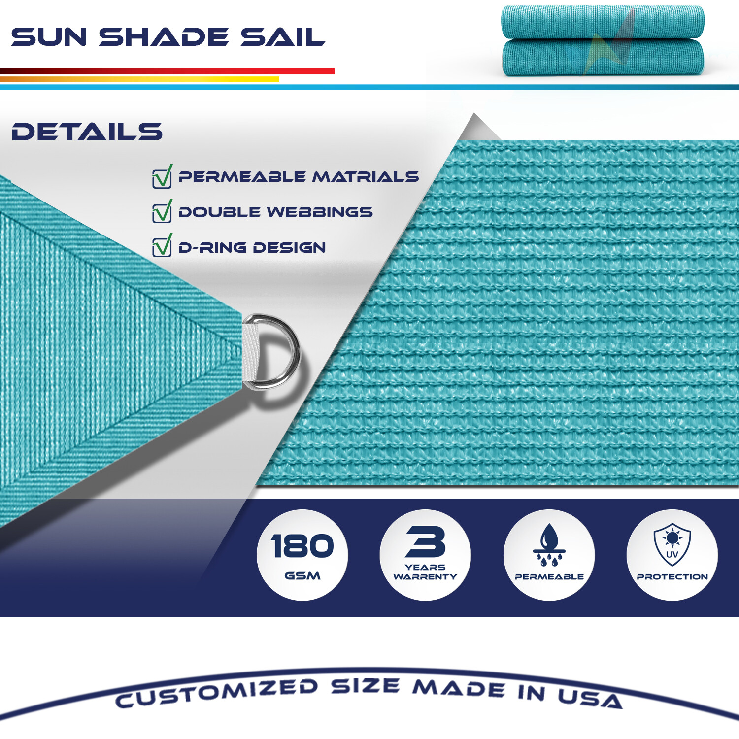 TURQUOISE Rectangle Sun Shade Sail Fabric Awning Top Canopy Patio Custom 2-16 FT