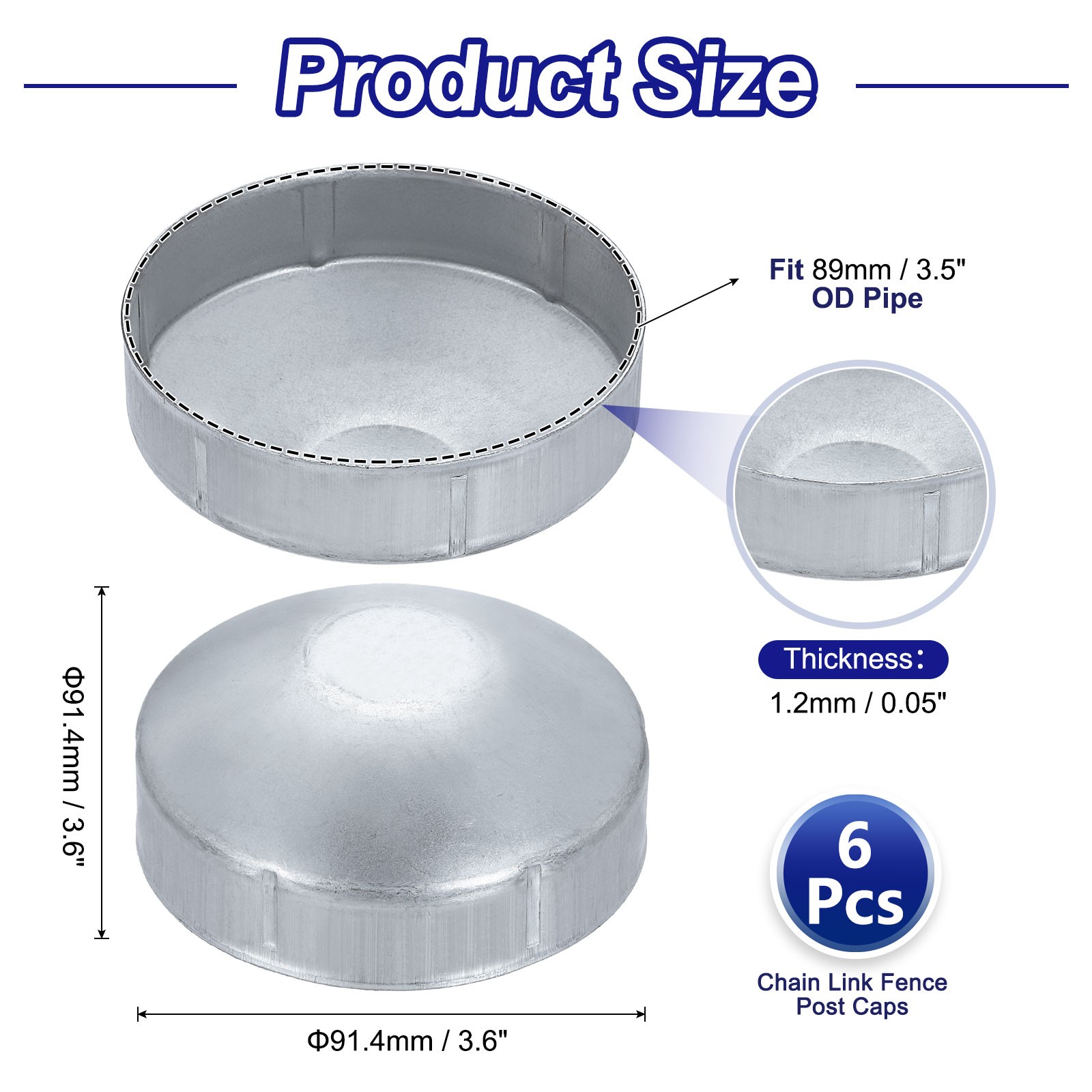 6Pcs Chain Link Fence Post Cap, Dome External Post Caps Fit 3-1/2" OD Pipe