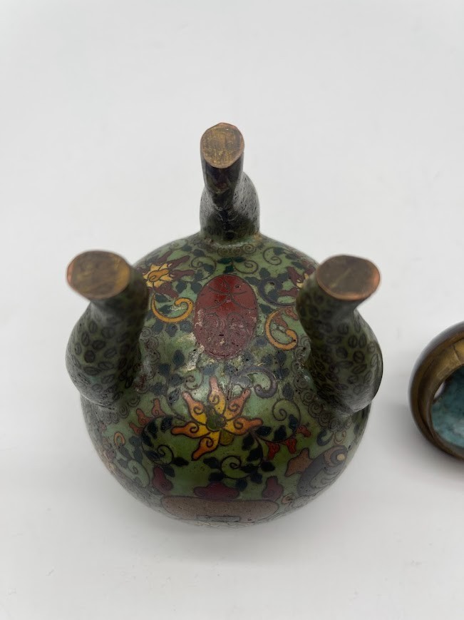 Antique Chinese cloisonné three-legged incense burner