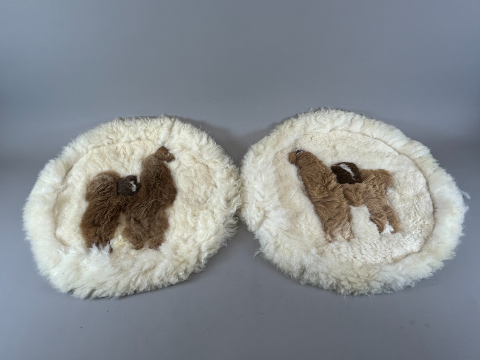 Set of 2 Alpaca Fur Round Rug Wall Hanging Decoration Pillow Cover 18" Peru