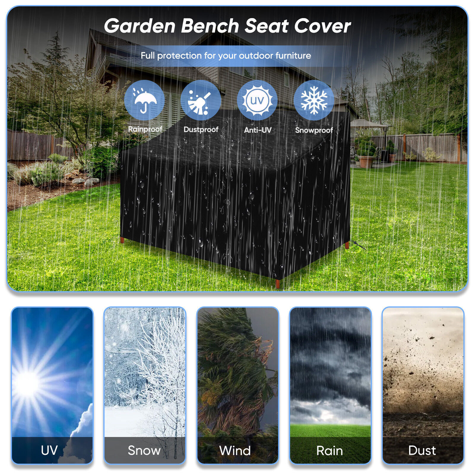 Waterproof Patio Loveseat Cover Outdoor Bench Furniture Sofa Couch 52Wx25Dx35H