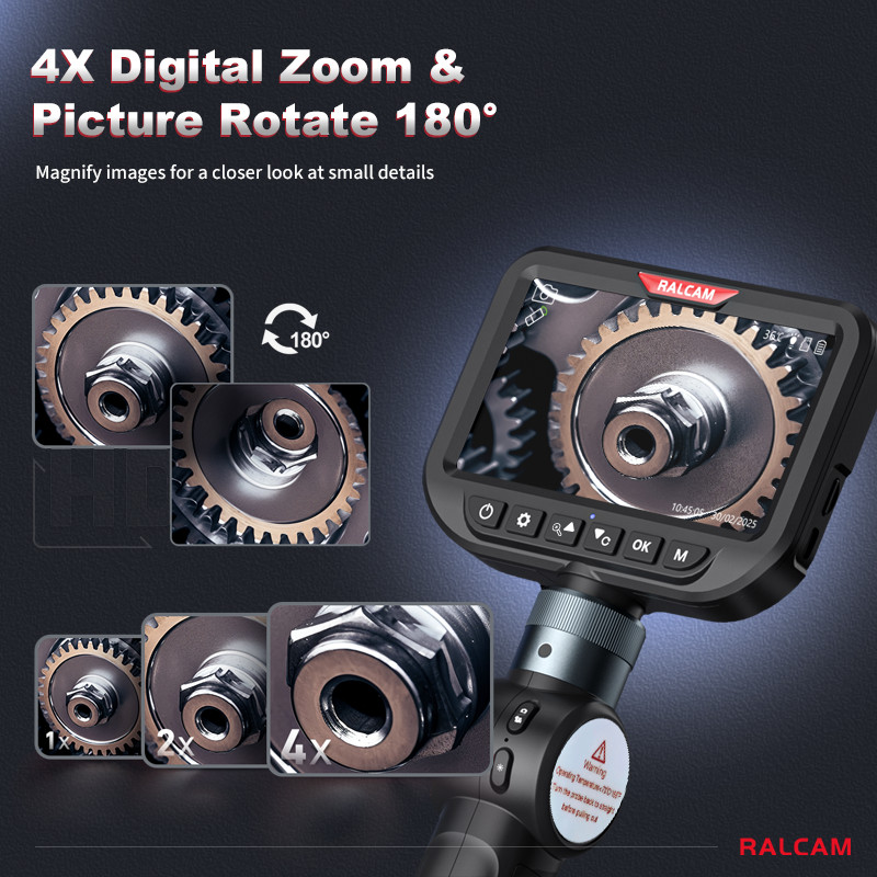 Ralcam Dual Lens Articulating Borescope 5" Endoscope Inspection Camera 5FT Semi