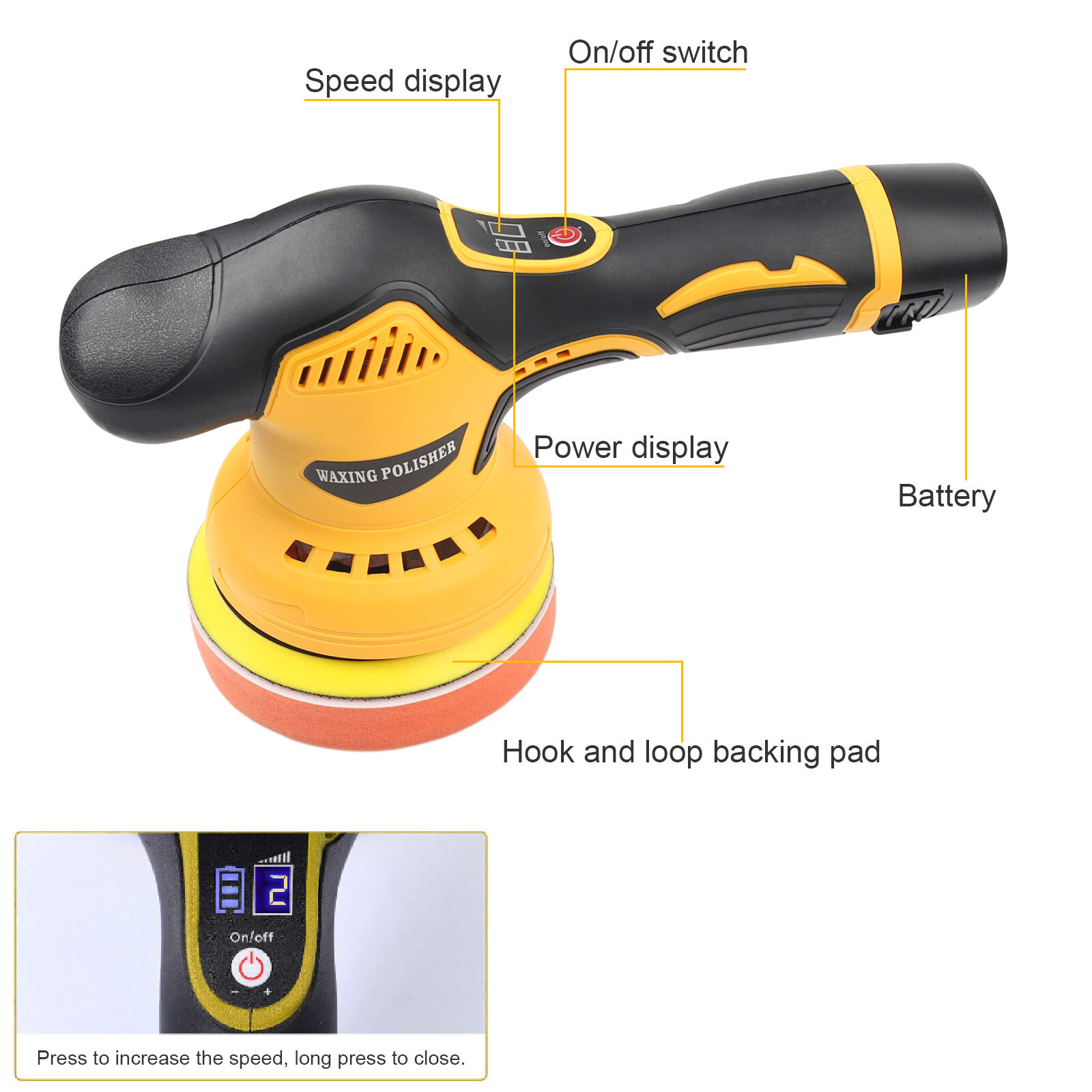 Dual Action Car Polisher Buffer Machine Cordless 5" Sander Polishing Kit Battery