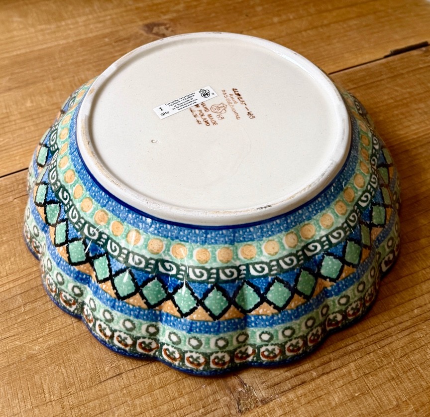 1999 Polish Pottery Fluted Bowl 11" Ceramika Artystyczna Multi-Color UNIKAT
