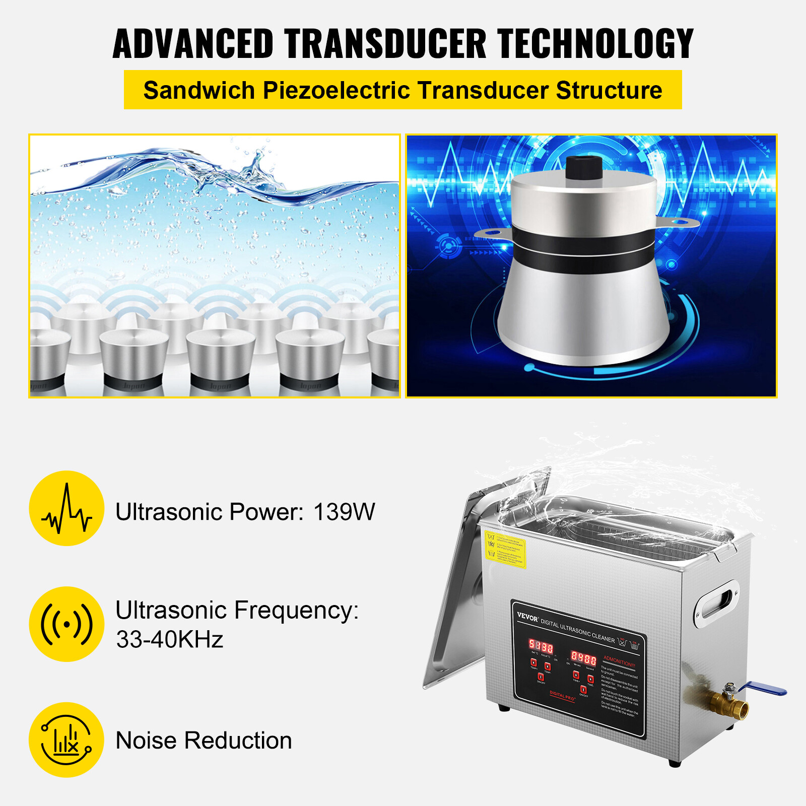 VEVOR 6L Ultrasonic Cleaner with Timer Heating Machine Digital Sonic Cleaner