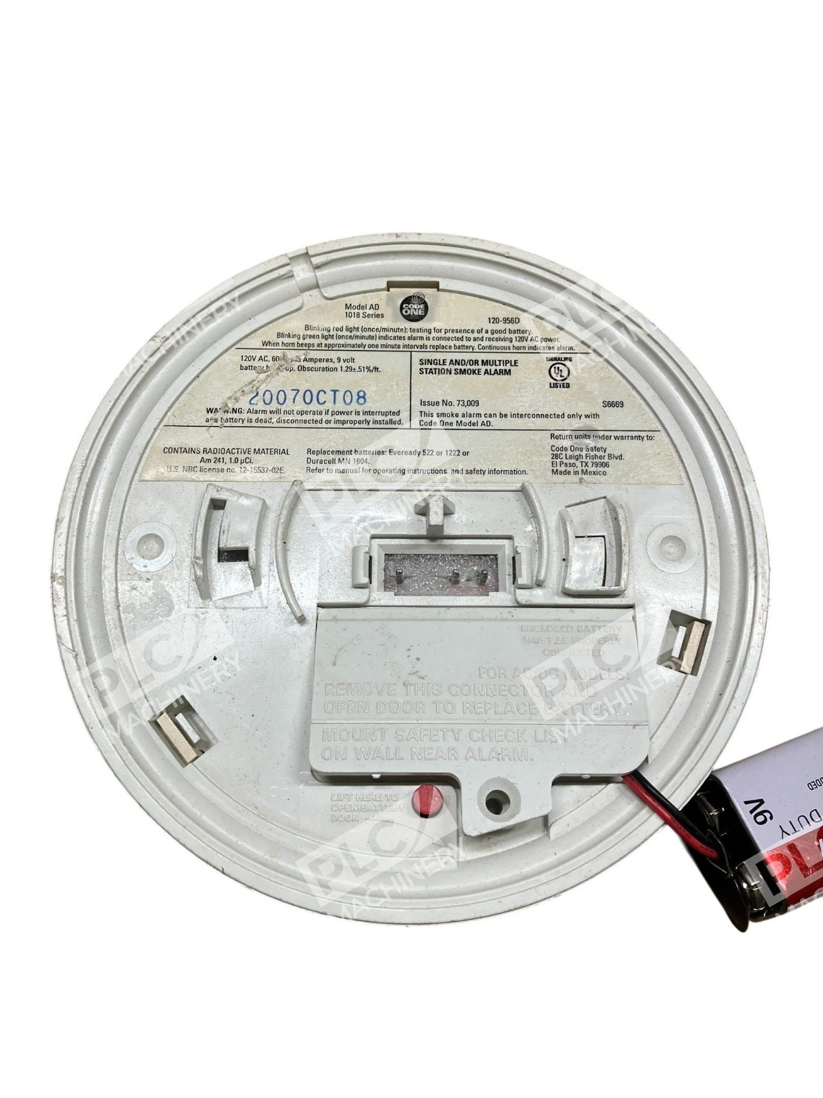 Code One AD 1018 Series Ionization Smoke Alarm Hardwired w/ Battery Backup