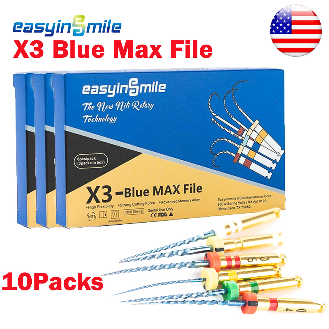 10Pk Dental Endodontic Files X3 Blue Root canal Rotary Endo File 25MM Flexible