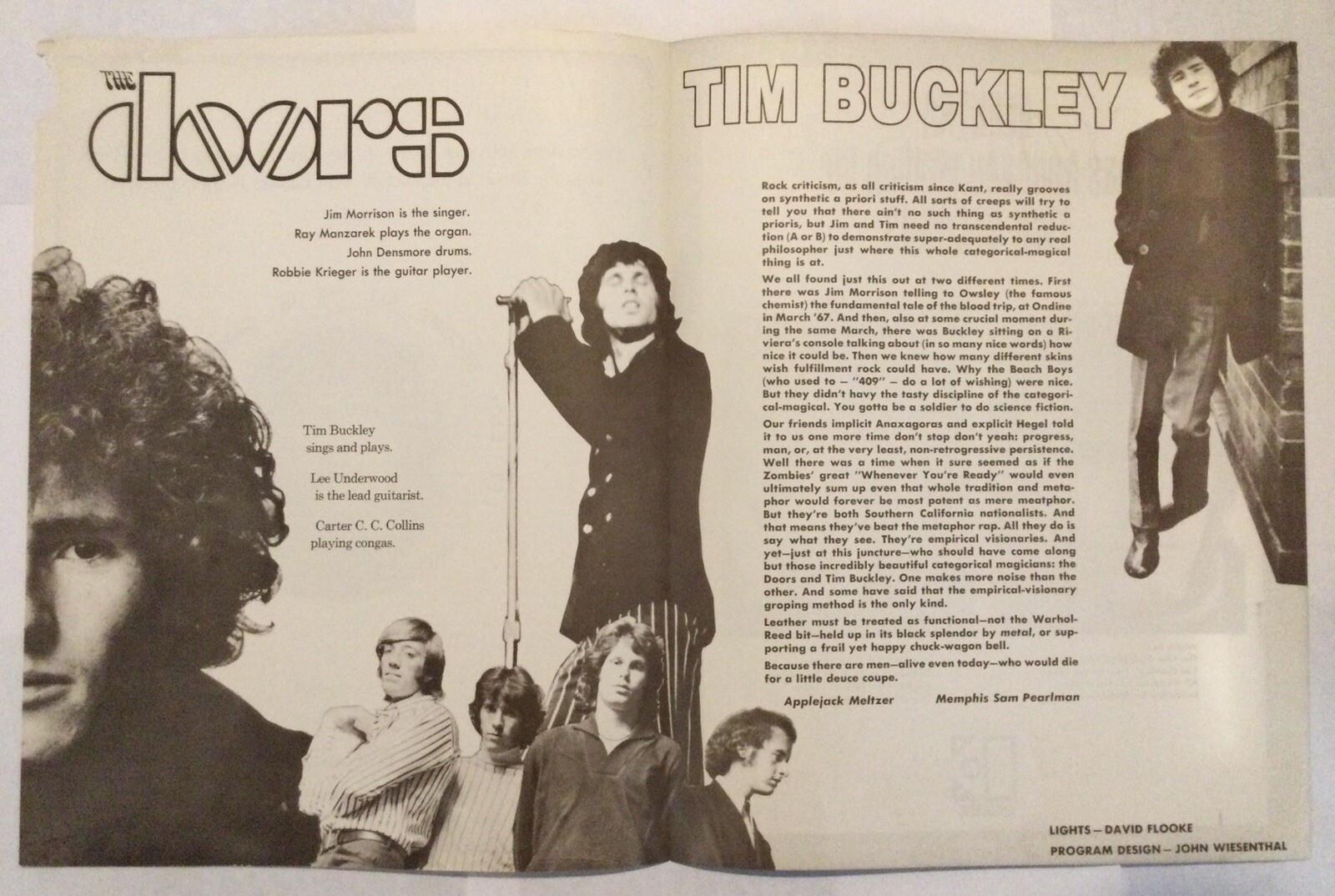 1967 THE DOORS State Univ of New York at Stony Brook Concert Program TIM BUCKLEY