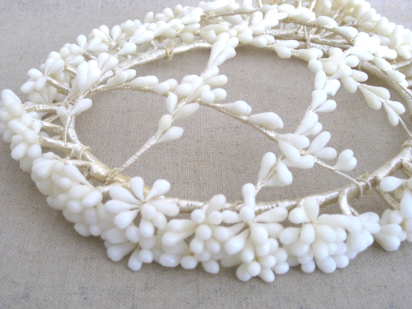 Vintage Wax Flower Wedding Crown Veil Head Piece