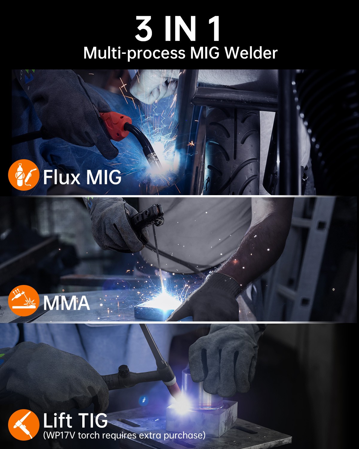 Versatile Hitbox 3In1 200A 110V Gasless Flux Core Welder MIG MMA Lift-TiG Welder