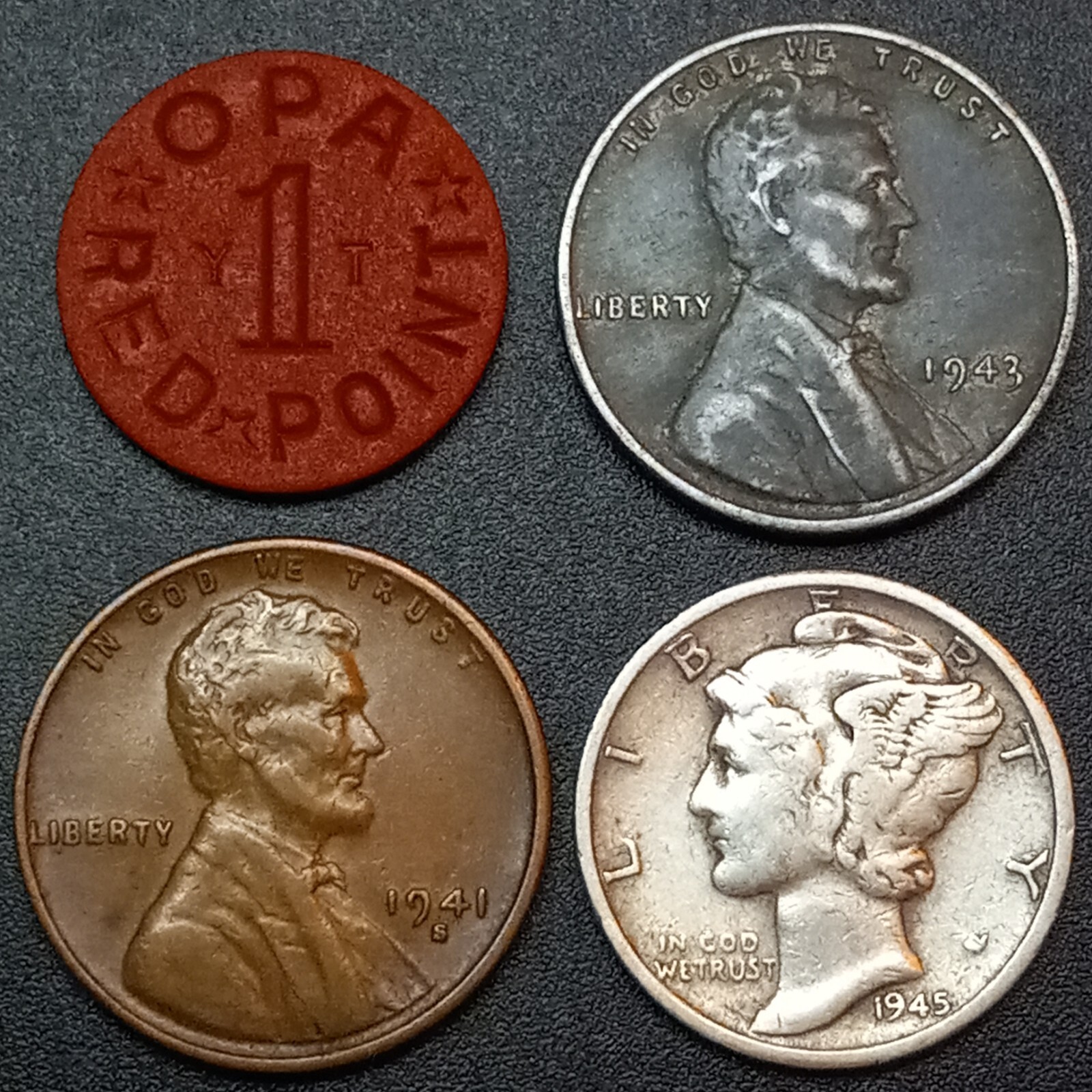 US COINS- Silver Mercury Dime, Wheat & Steel Cent Set, OPA Token- WW2 COINS LOT!