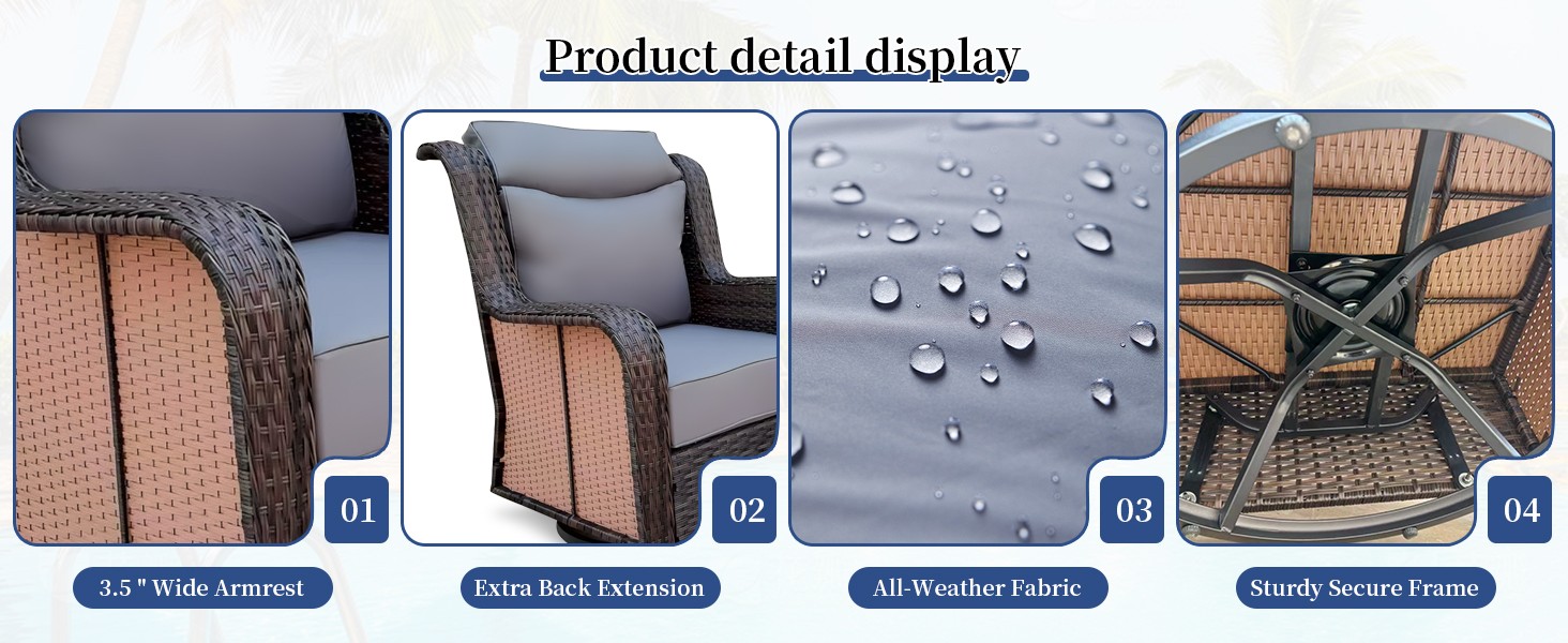 3PCS Wicker Patio 360° Swivel Rocker, Outdoor Swivel Rocking Chair Set w/ Table
