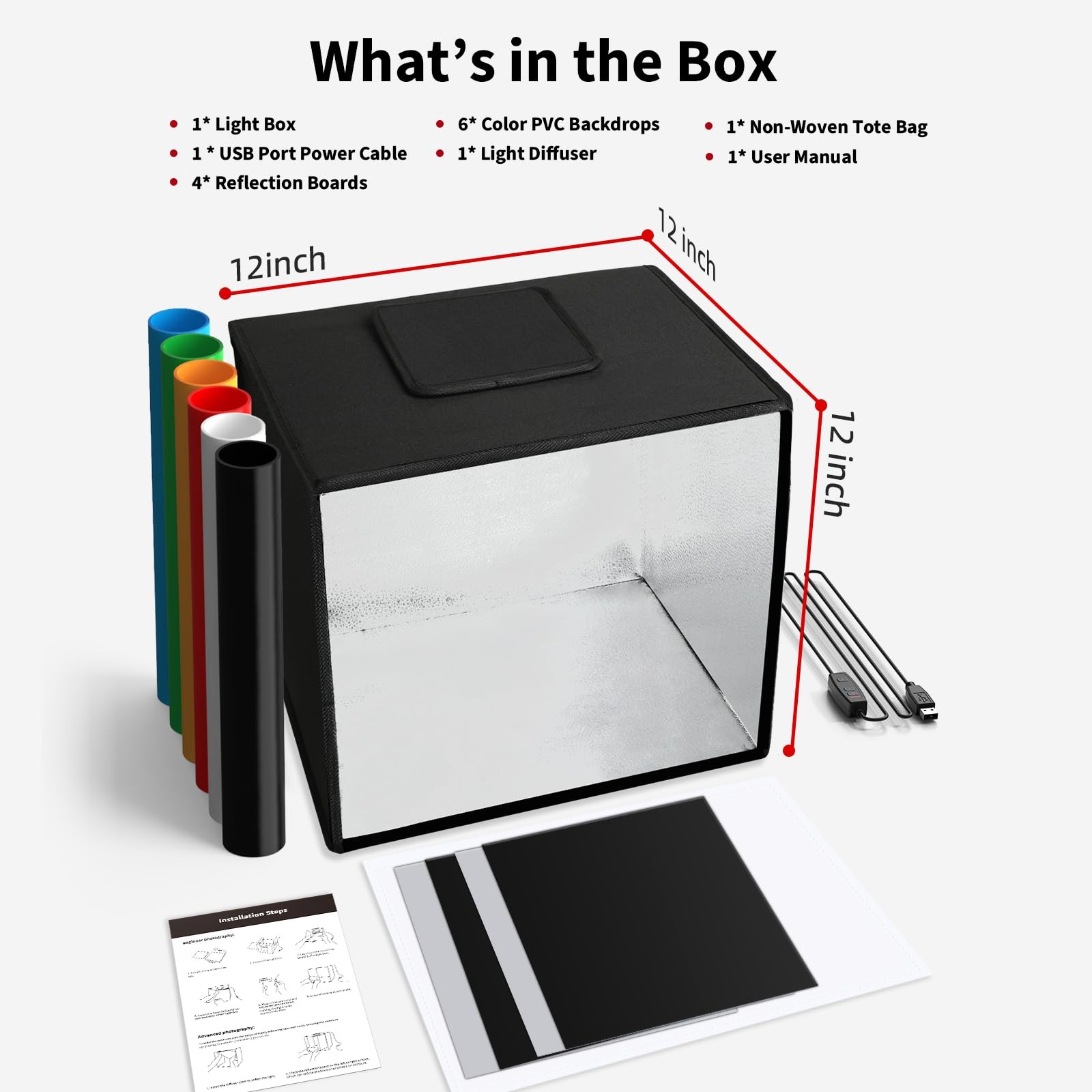 Portable Photo Studio Light Box,12"x12" Professional Dimmable Shooting Tent K...