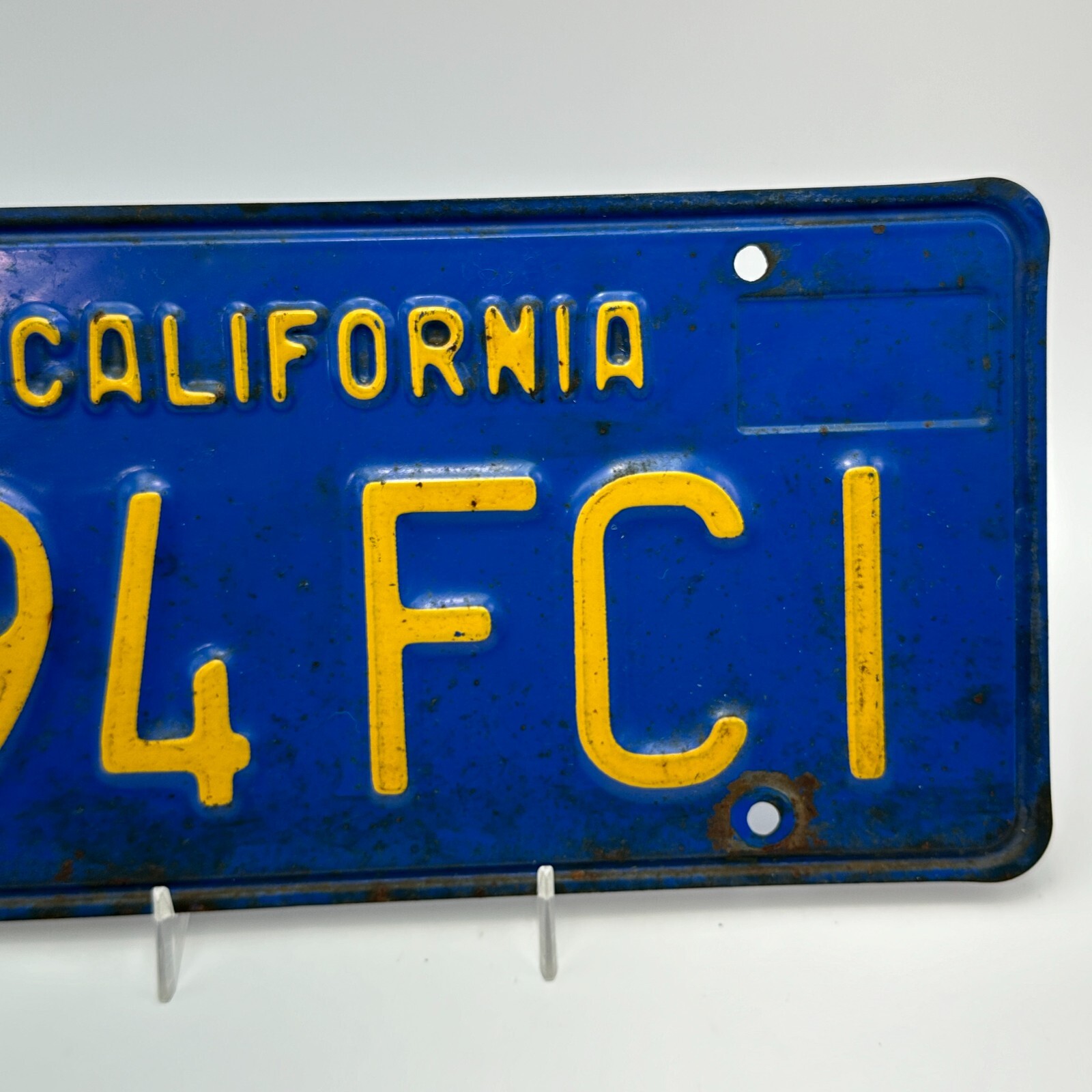 CALIFORNIA License Plate 494 FCI VTG Blue Yellow 6 Digit Car Truck Garage Decor