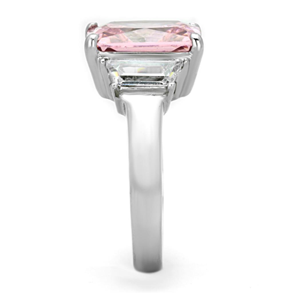 Pink Rose Rectangle Radiant Baguettes CZ Stainless Steel Big Cocktail Ring