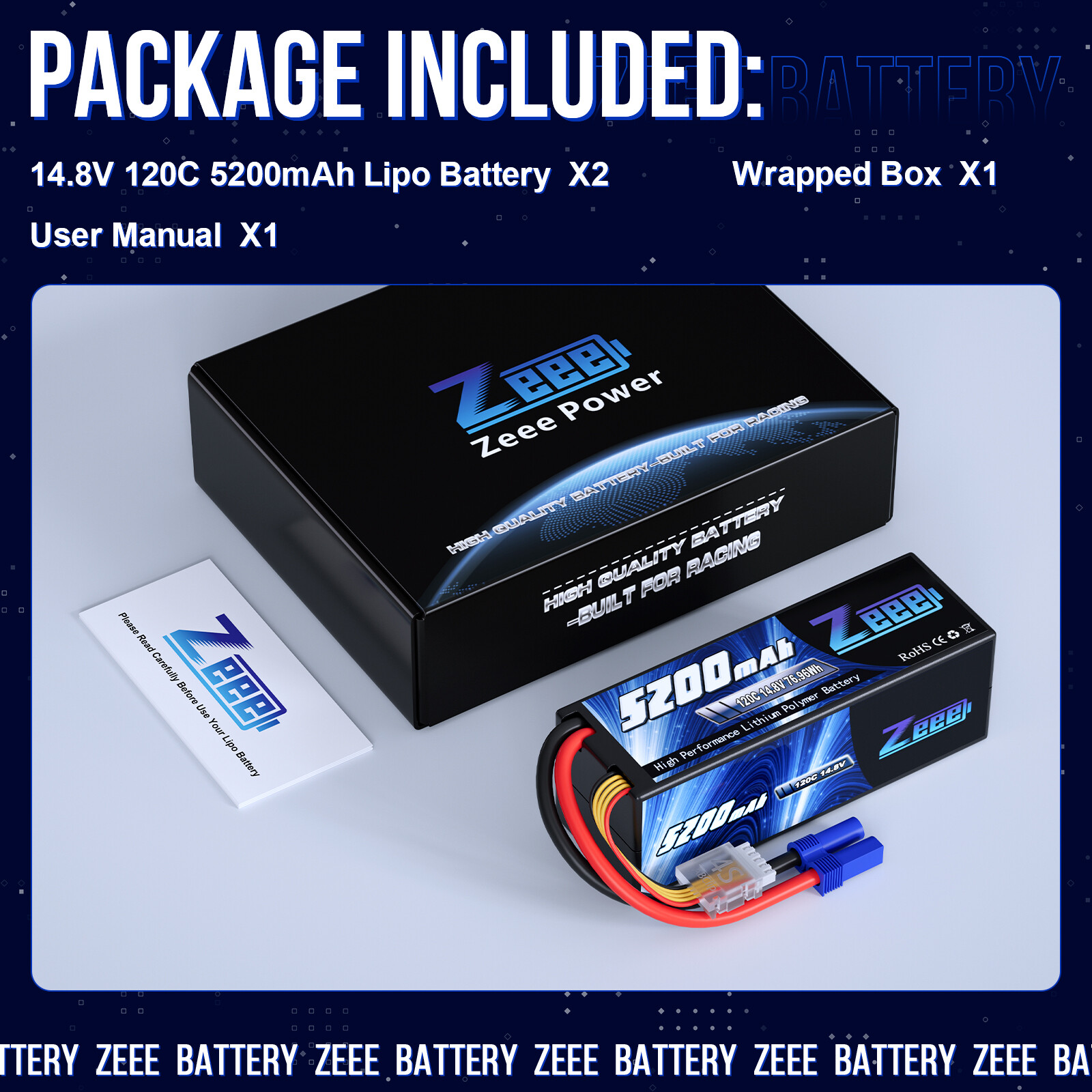 2x Zeee 14.8V 4S LiPo Battery 5200mAh 120C EC5 for RC Car Truck Crawler Monster