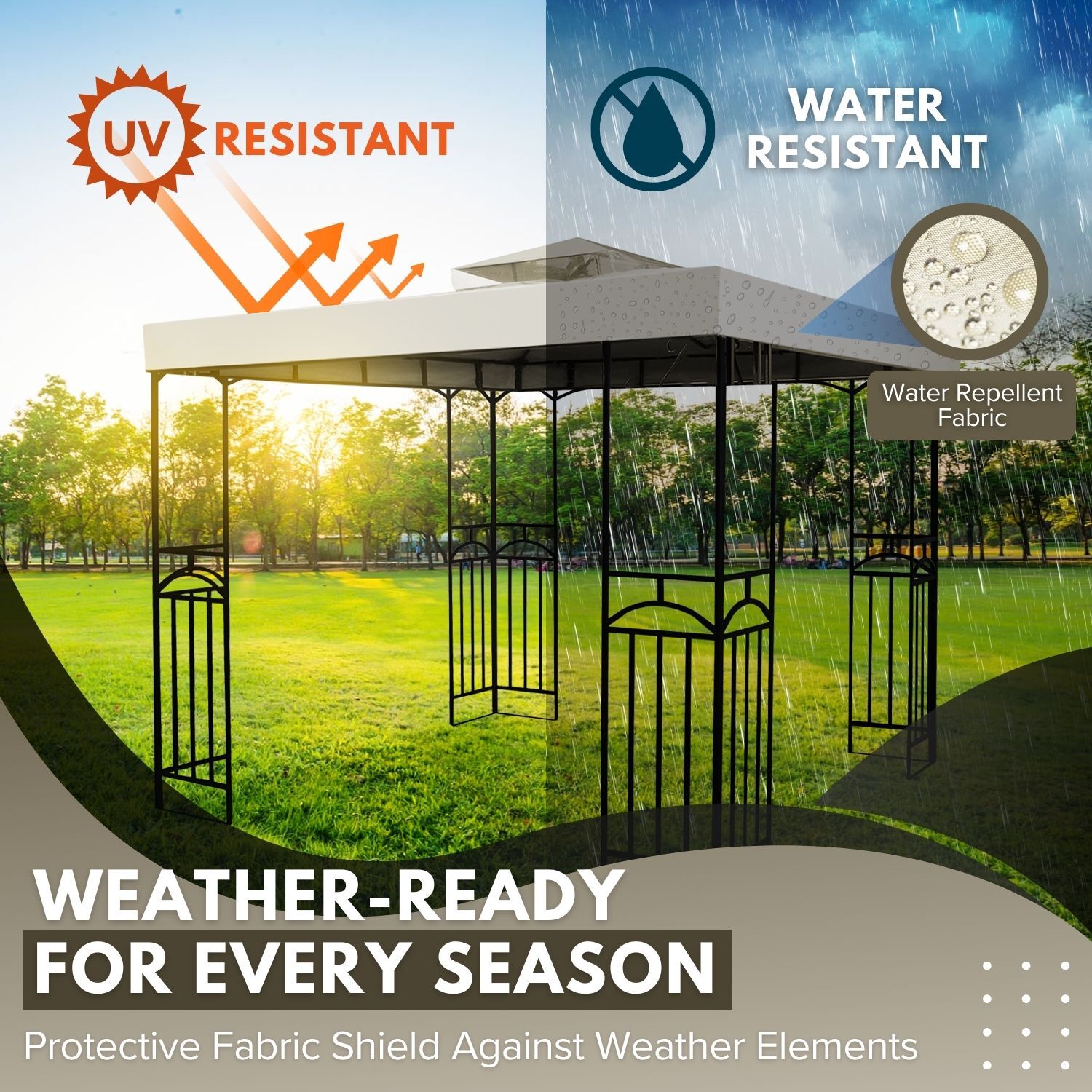 12 x 12 Feet Gazebo Canopy Top Replacement Cover 2Tier UV30 Garden Patio Ivory