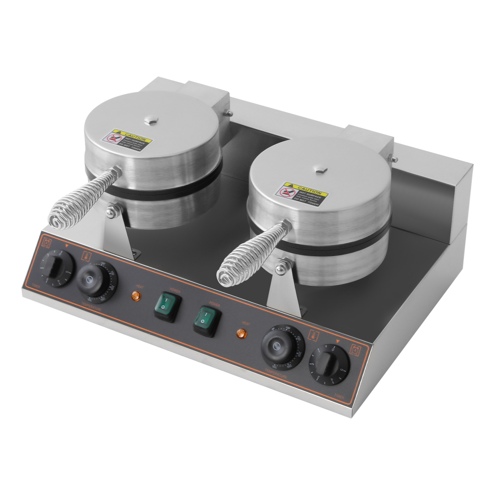 Dual Heating Plates Waffle Maker 2.4kW Adjustable Temp/Time Non-Stick Mold