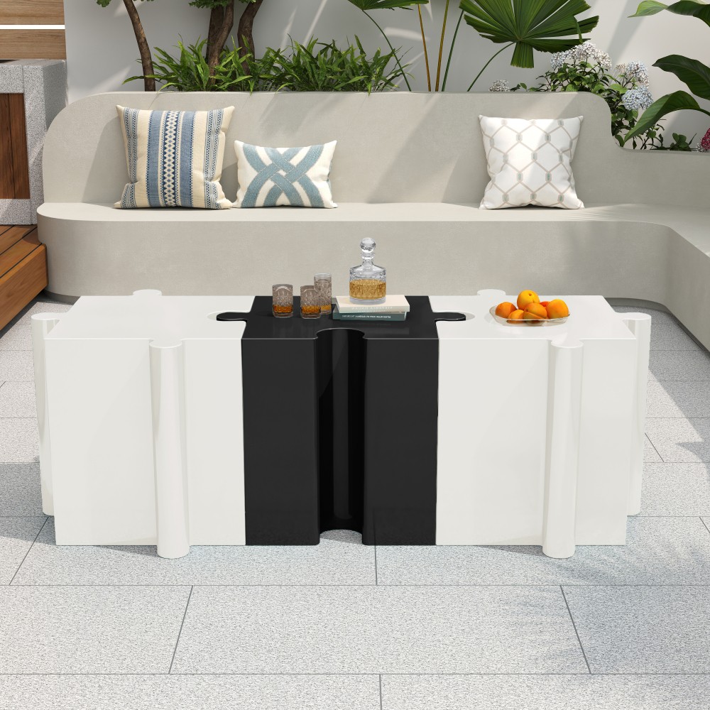 White Modular Puzzle Side Table w/ Convex Edge for Indoor & Outdoor