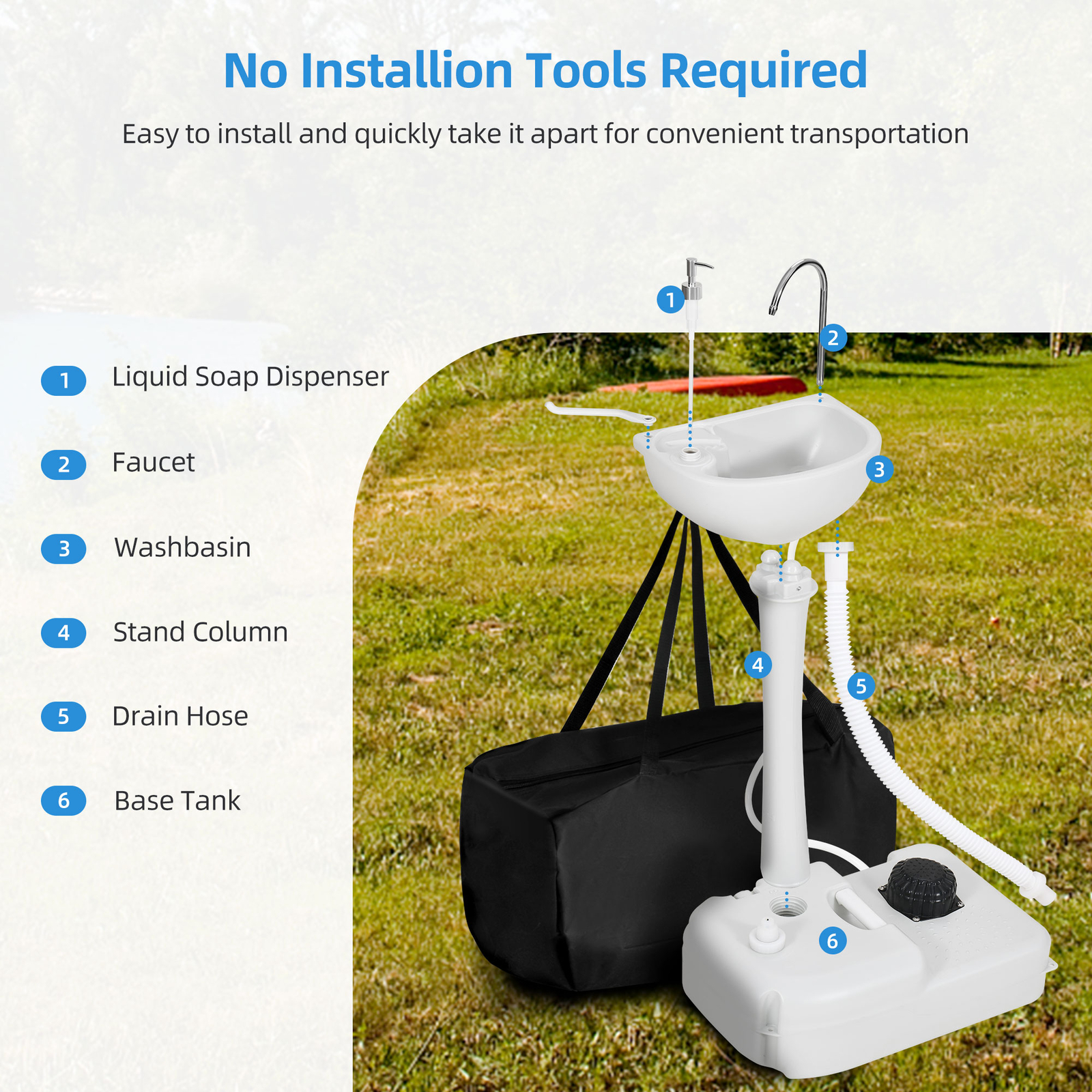 Portable Sink Camping Hand Washing Station w/ 17L Wash Basin Stand and Carry Bag