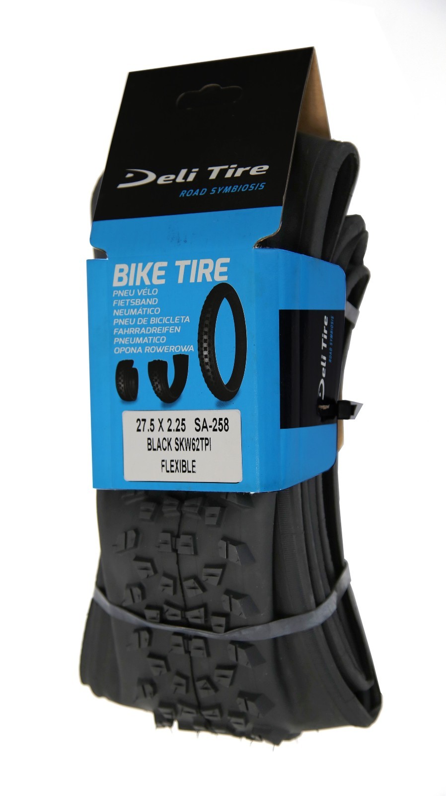 Deli Tire 27.5 x 2.25 Folding Tire, 62 TPI, Skinwall, Mountain Bike Tire