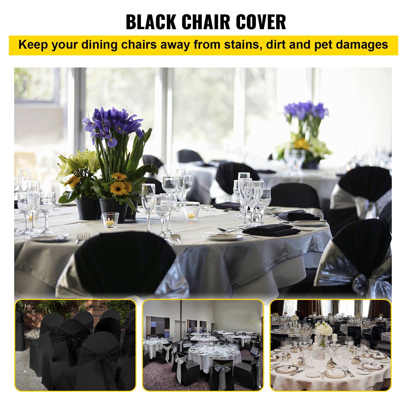 VEVOR 50 PCS Black Chair Covers Polyester Spandex Stretch Wedding Party Banquet
