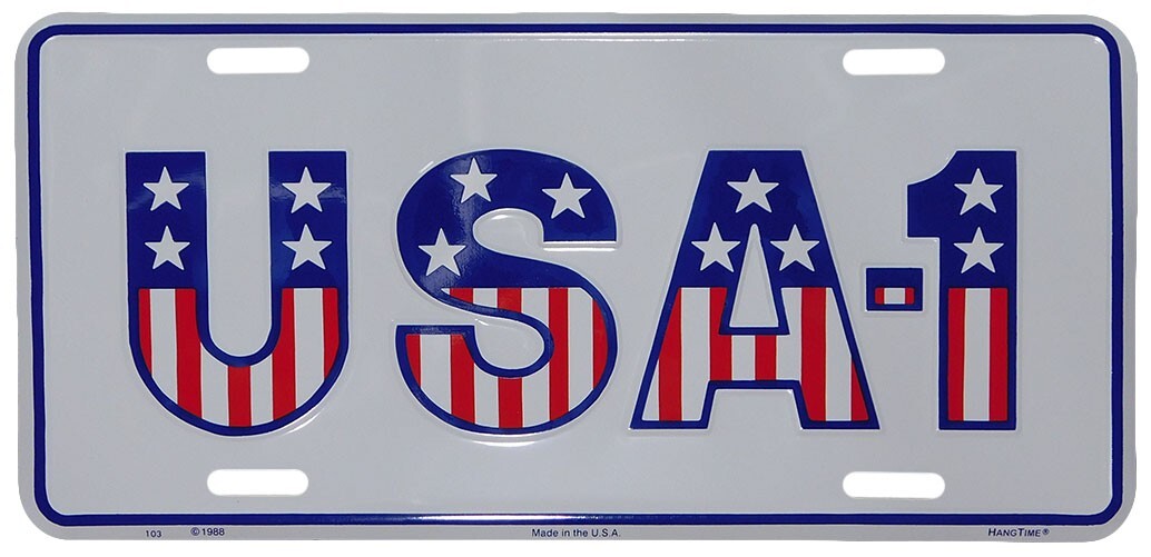 USA-1 (USA Overylay Flag) White 6"x12" Aluminum License Plate