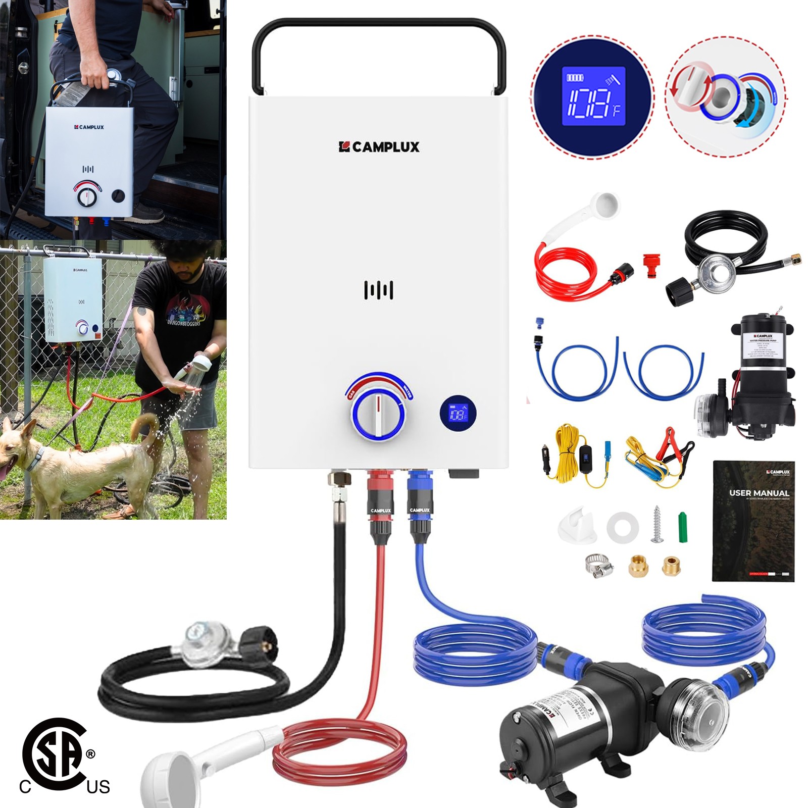 Camplux 5L/10L Outdoor Propane Water Heater Portable Showers for Off-grid Cabin