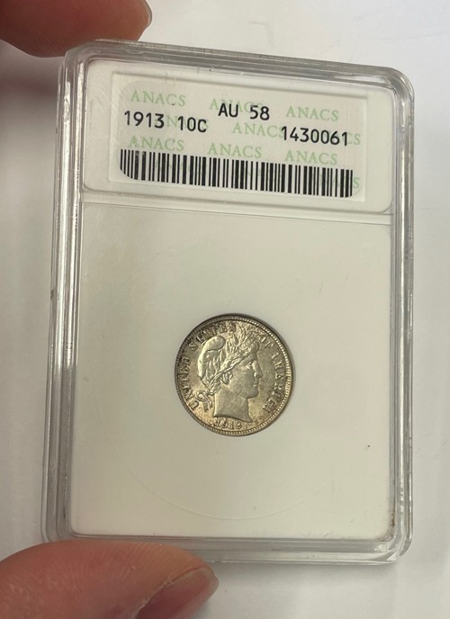 U.S. - 1913 Silver Barber Dime (ANACS AU 58)