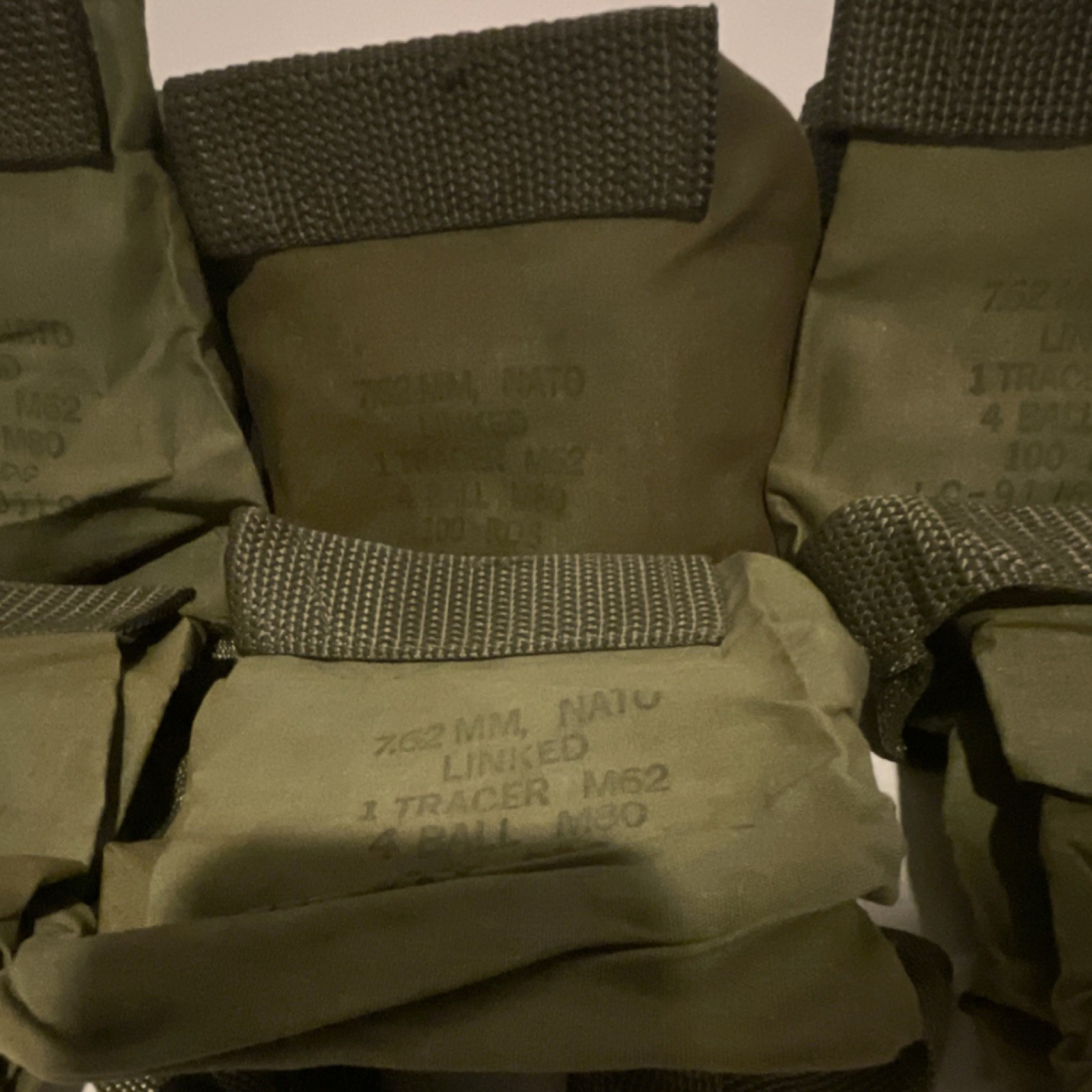Lot of 6 USGI 7.62mm NATO 100rd Ammo Pouches w/ Straps – M60 M240 Canvas Bag