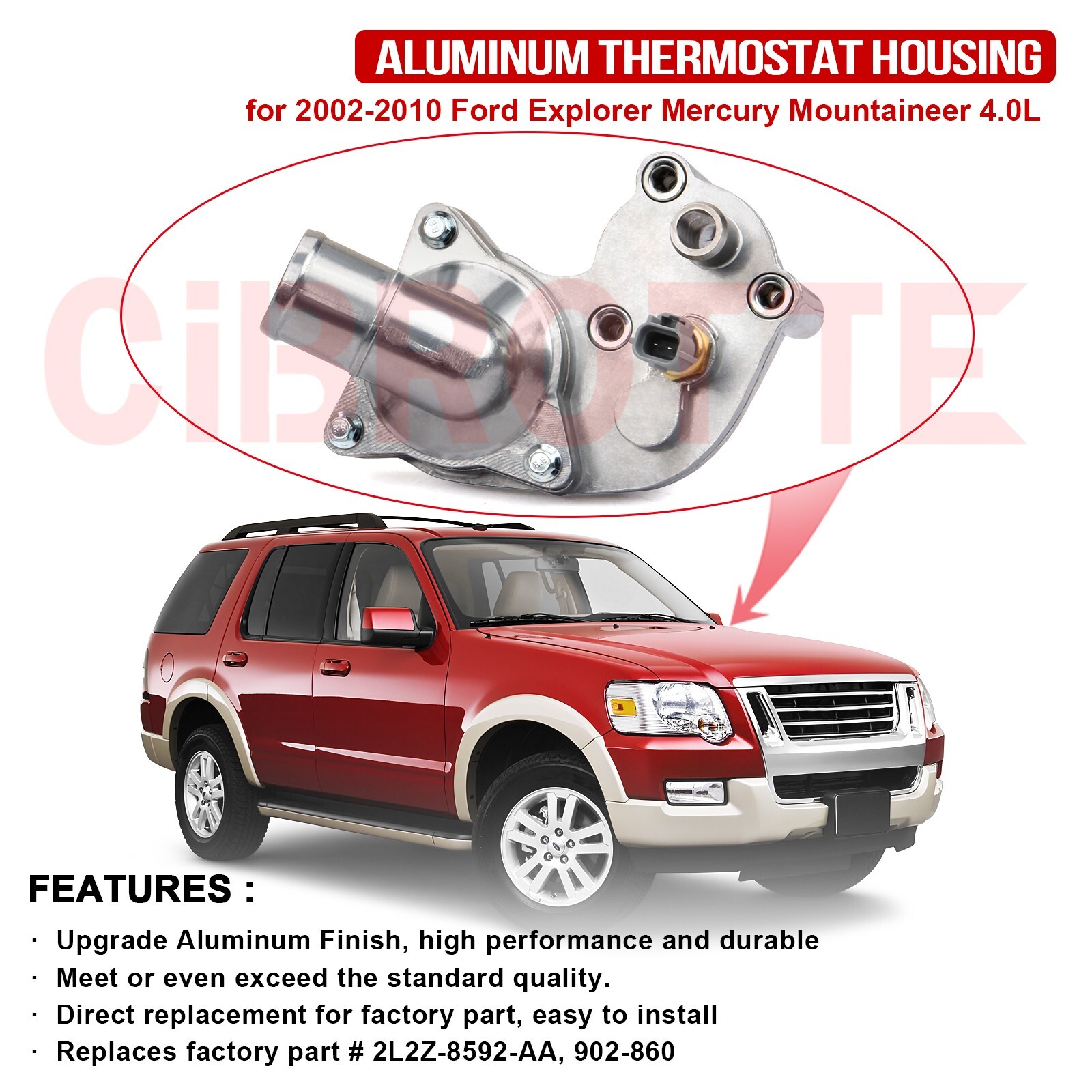 Upgrade Aluminum Thermostat Housing for 2002-2010 Ford Explorer Mountaineer 4.0L