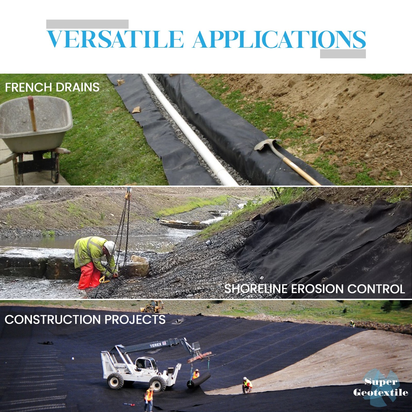 Super Geotextile Non Woven Geotextile Fabric- Landscaping Drainage Construction