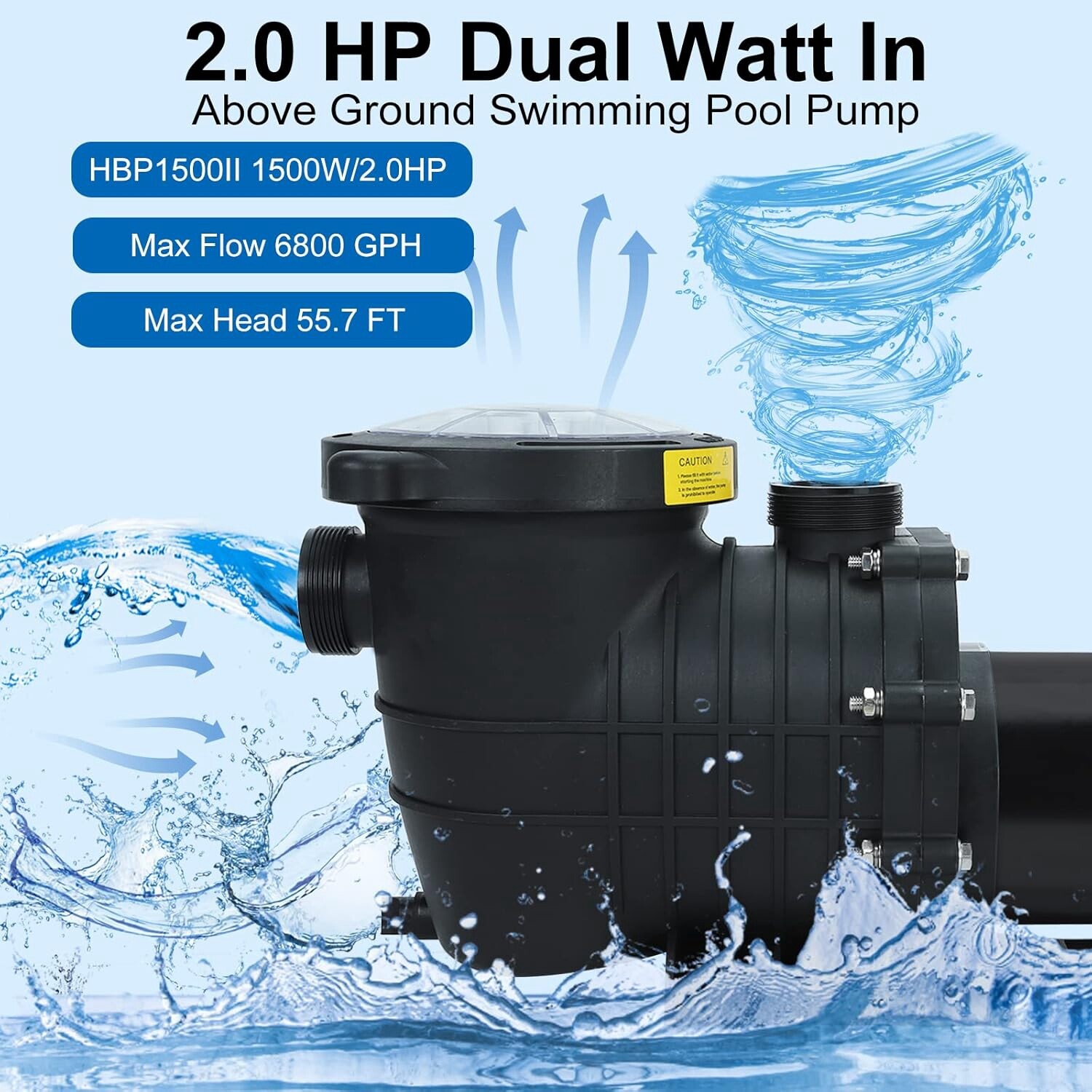 2.0 HP In/Above Ground Swimming Pool Pump 110V/220V Dual Voltage Single Speed