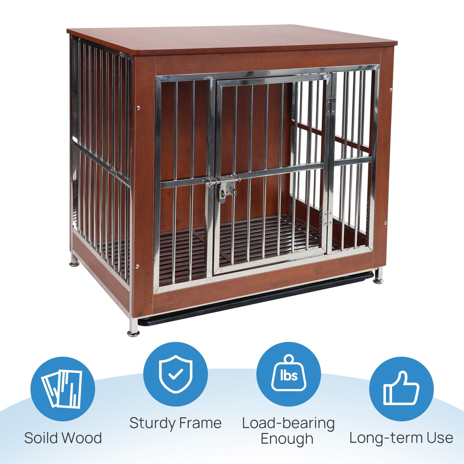 38" Wooden Dog Cage Heavy Duty Pet Crate Kennel Metal Cage End Table Furniture