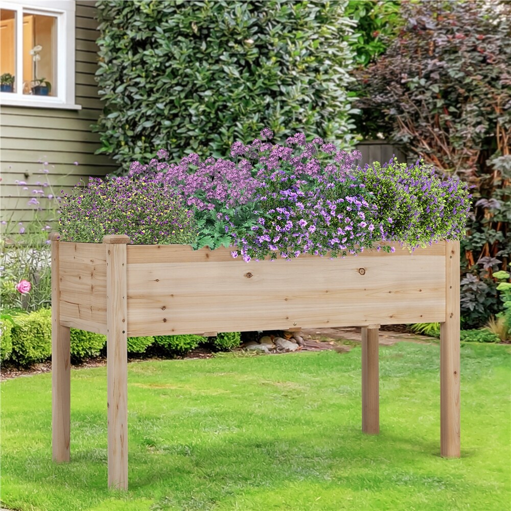 Wood Garden Raised Bed Vegetable Herb Grow Box Elevated Gardening Planter Yard