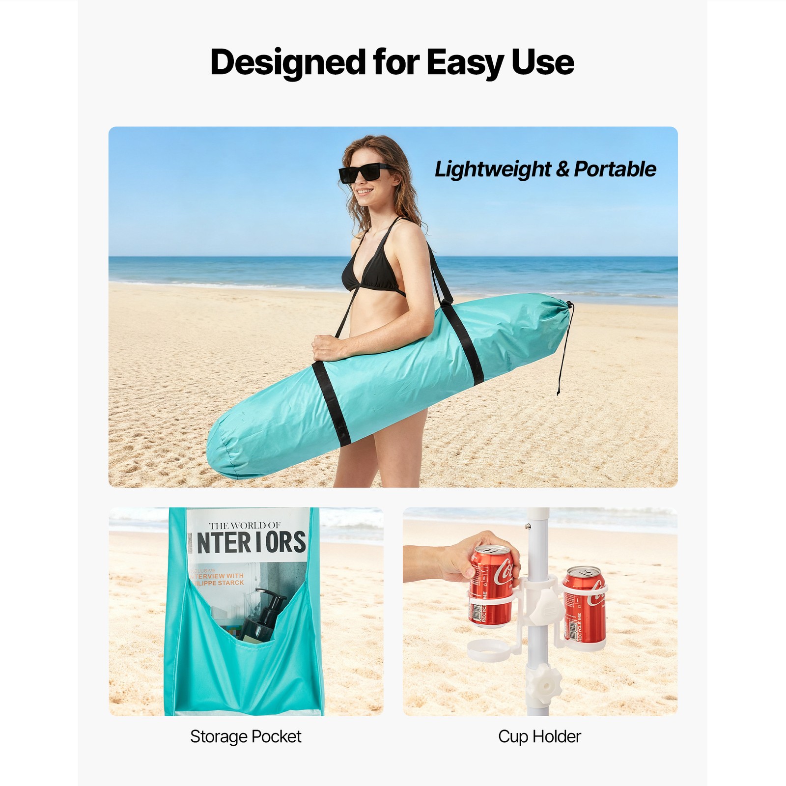 Uimoso Beach Cabana Canopy with Side Wall & Carry Bag, 8 x 8 ft, UPF 50+, Green