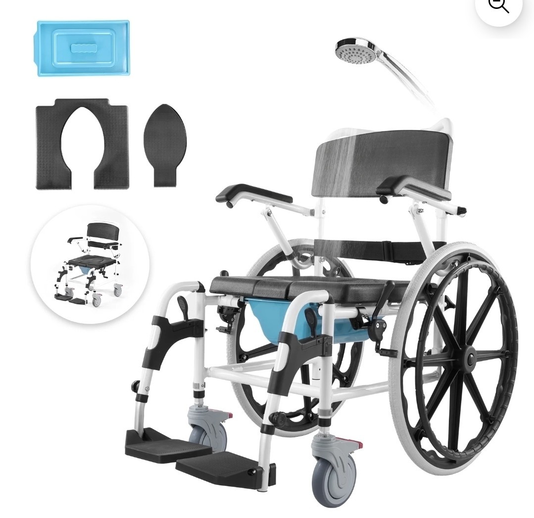 Shower Wheelchair, 17.5in Width Aluminum Alloy Bathroom Wheelchair for Ins