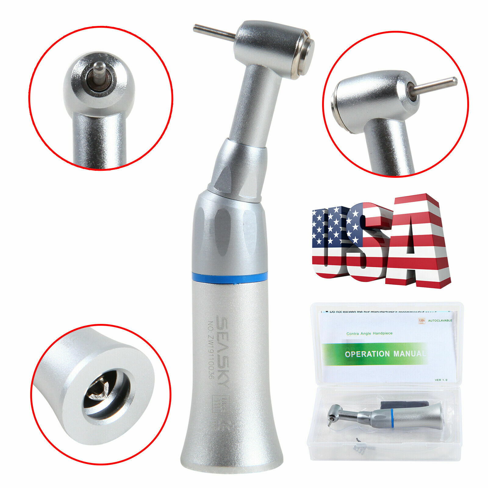 NSK Style Dental Low Slow Speed Contra Angle Handpiece 1.6mm Friction Grip Burs