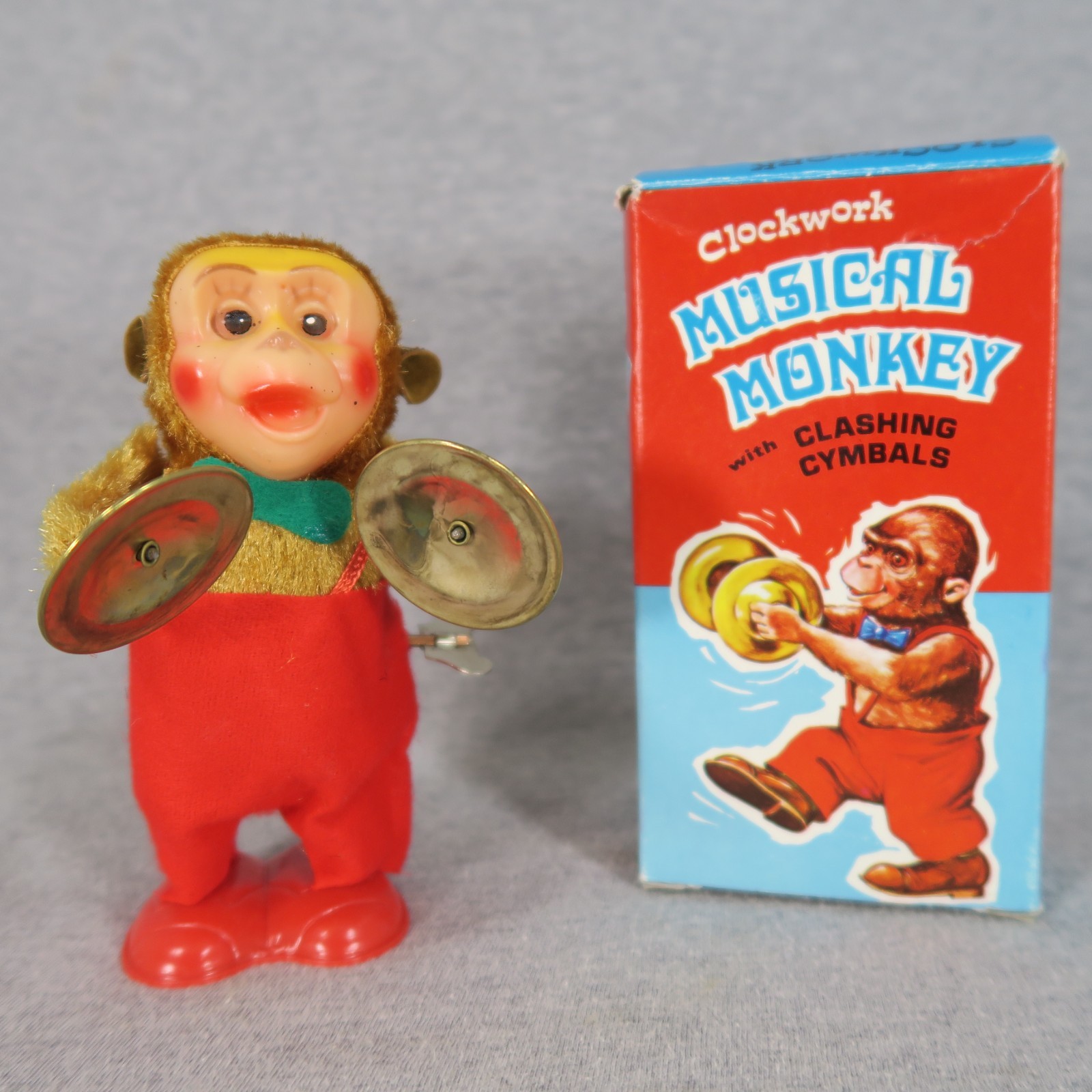 Clockwork Musical Monkey w/ Clashing Cymbals Wind Up Toy & Box Vintage Hong Kong