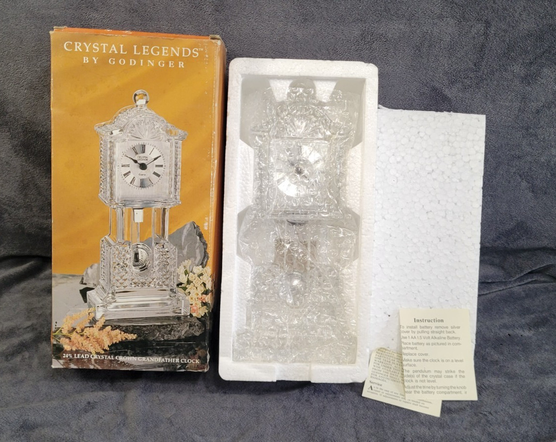 Vintage Crystal Grandfather Desk Or Office Clock Quartz Movement In Original Box
