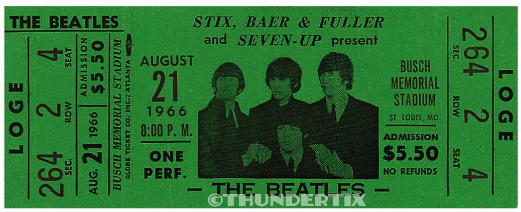 5 1966  BEATLES BUSCH STADIUM UNUSED FULL CONCERT TICKETS scrapbooking reprint