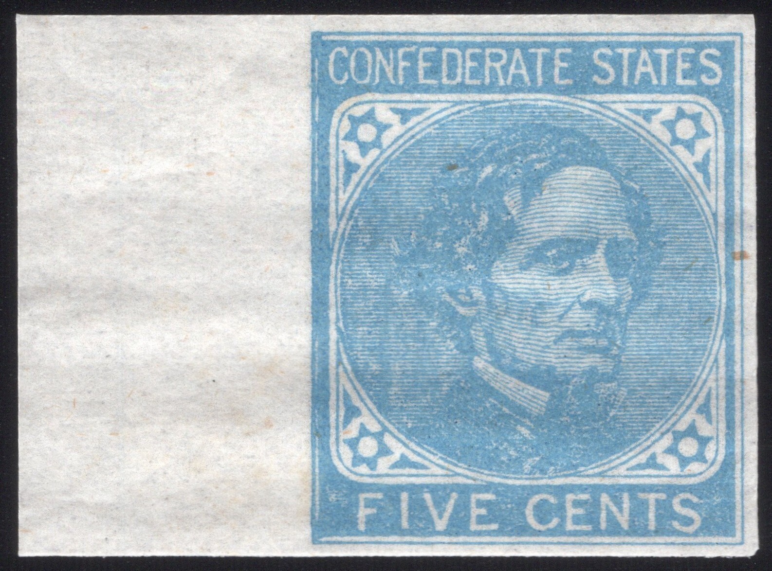 Confederate, CSA #7 5¢ Blue, Left Margin Mint-OG-NH, GEM XF Choice!