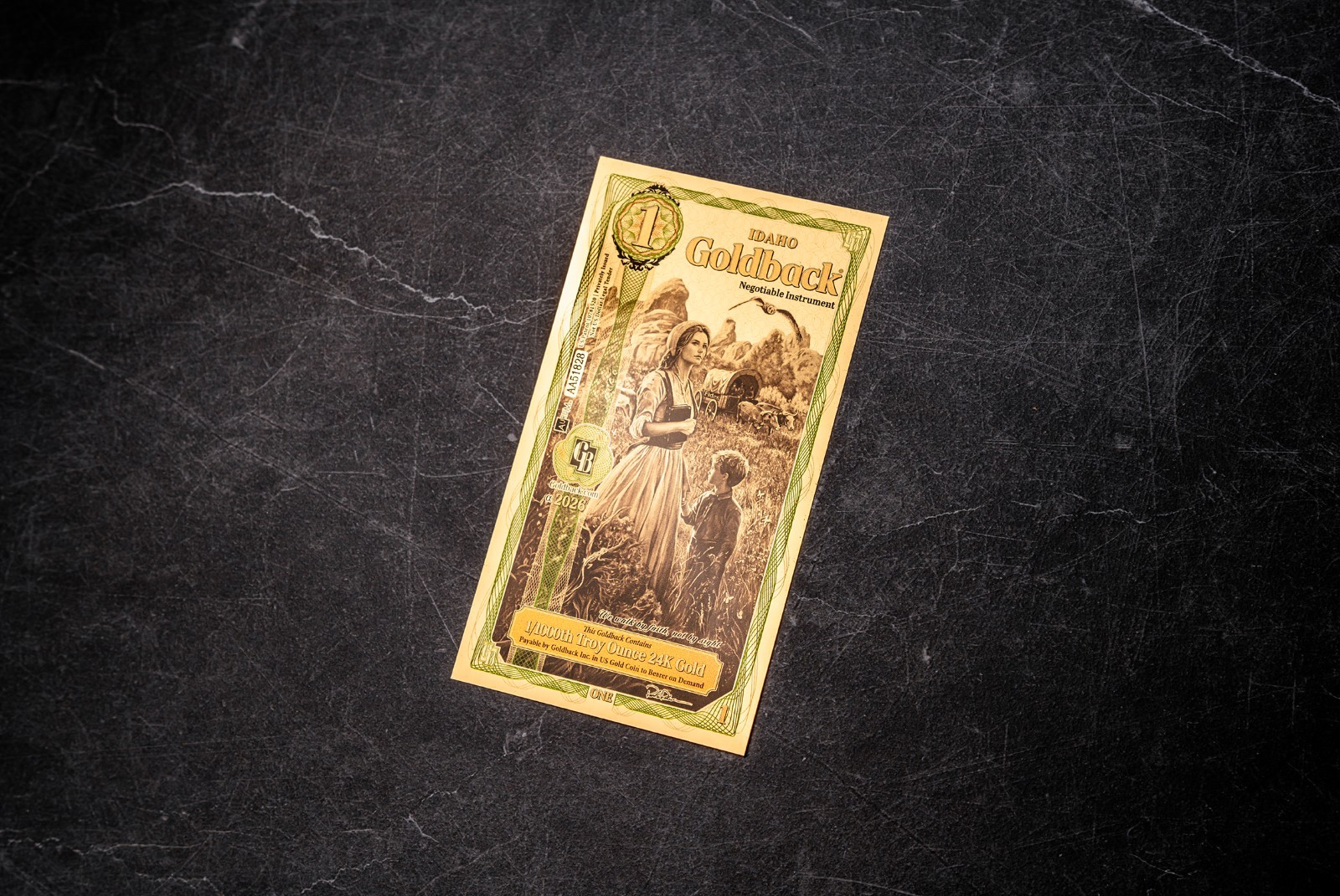 2026 - 1 IDAHO Goldback Aurum Gold Foil Note 1/1000 oz 24kt .999 Fine PRESALE