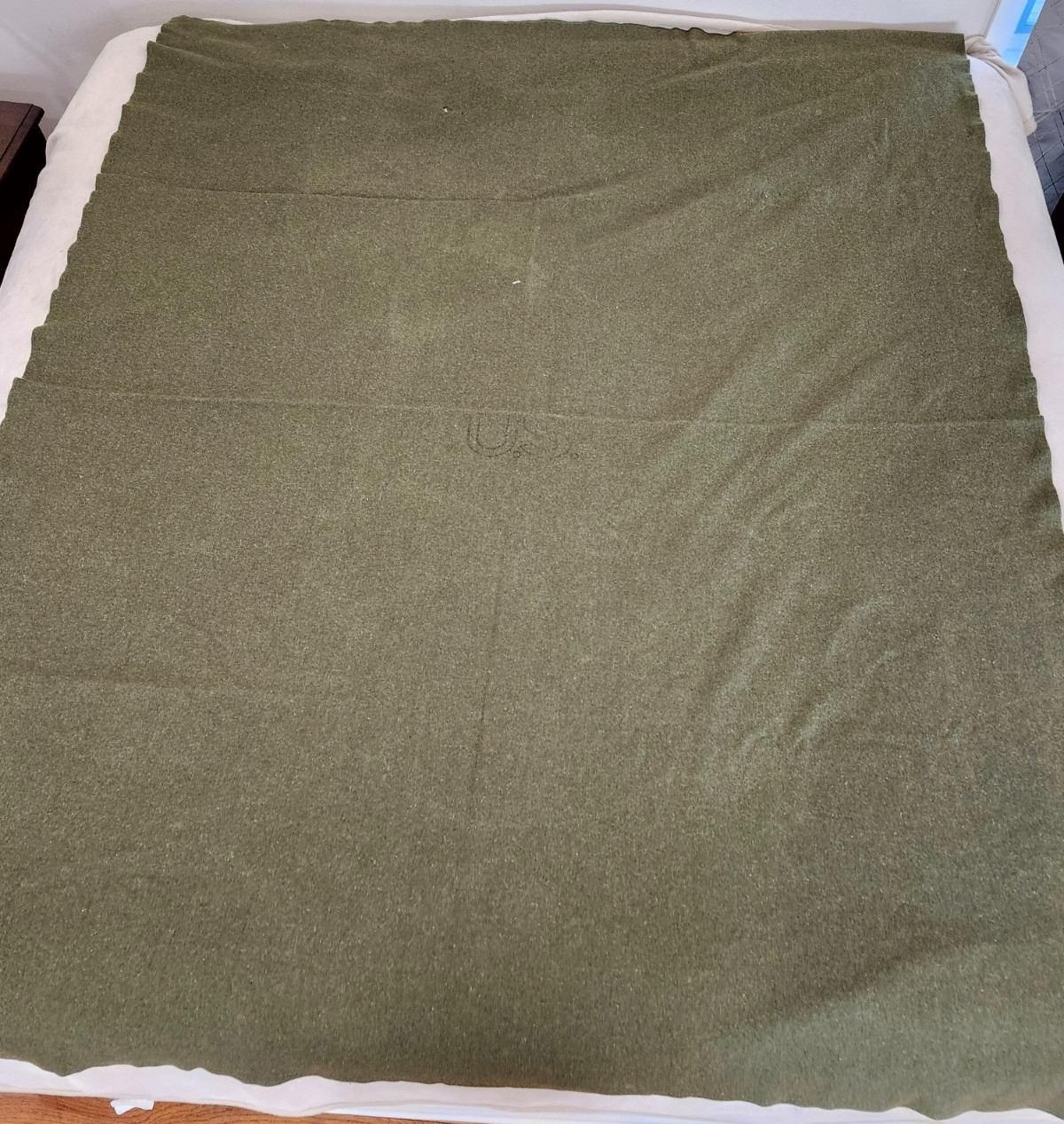 Authentic Vintage US Army 100% Wool Blanket 66in x 84in Olive Green 1960's