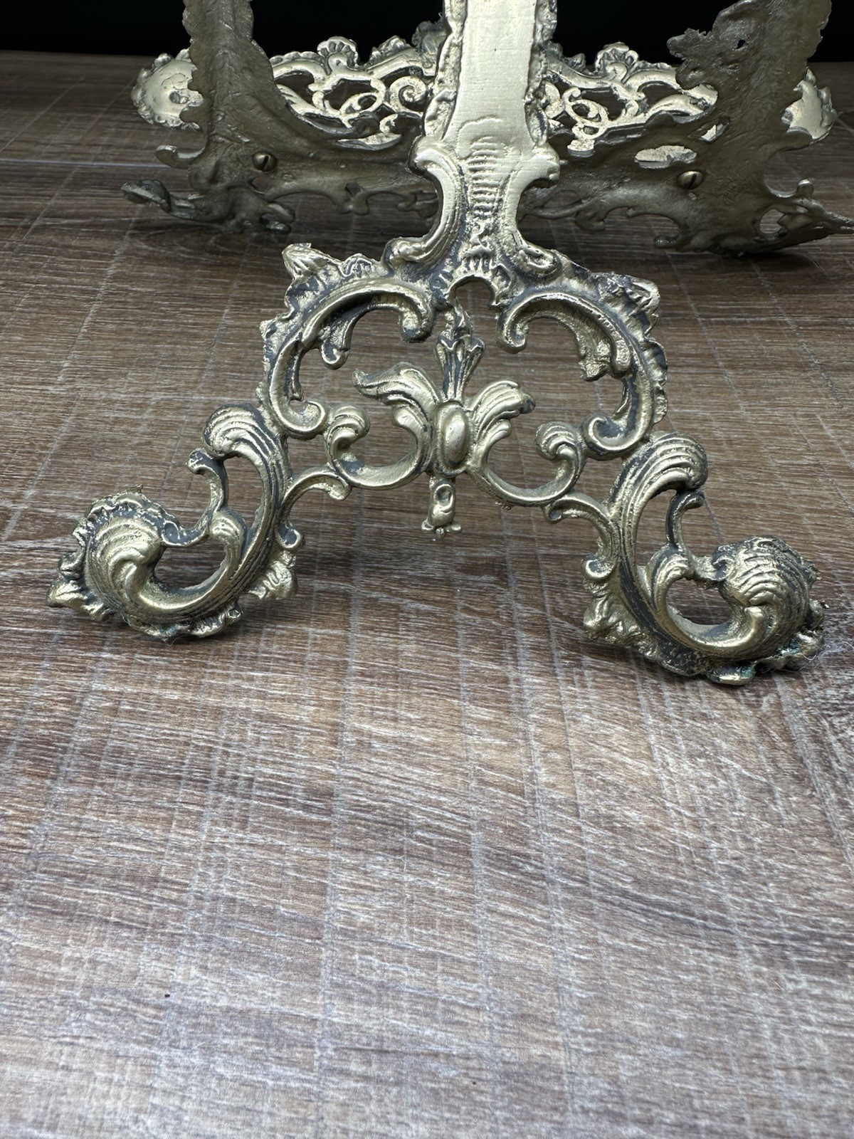 Vintage Rococo Revival Style Polished Brass Table Display Easel Ornate